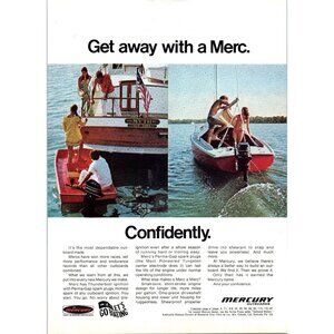 1971 Mercury Outboard Motors Vintage Print Ad Nautical Red Bikini 70s Wall Art